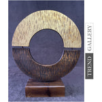 Escultura de figura redonda original Símbolo abstracto creativo Disco dividido Arte de escritorio de madera | AION DISC 17"x14"