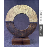 Original Round Figure Sculpture Creative Abstract Symbol Partitioned Disk Wood Desktop Art | CENTER OF WORLD 17"x14" - Trend Gallery Art | Original Abstract Paintings