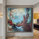 Grandes pinturas abstractas rojas y azules sobre lienzo Arte original de la pared azul Pintura al óleo moderna Arte fino texturizado para la decoración de la pared de la sala de estar | EL MAGIC OBLIVION