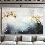 Pintura abstracta de la pared del arte de la textura Pintura gris Pintura de la hoja de oro en la lona | SOMEWHERE IN THE HEAVEN