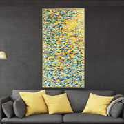 Pinturas de empaste abstractas extragrandes sobre lienzo en colores azul y amarillo Decoración industrial creativa Pintura hecha a mano | IMAGINARY FIELD