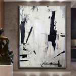 Pintura abstracta grande sobre lienzo Pintura de arte de pared en blanco y negro | POTENTIAL
