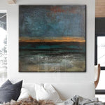 Pintura abstracta azul y verde Ocean Sunset Art | STORMY OCEAN