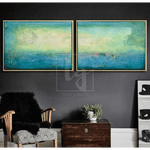 Pintura verde Pintura moderna Pintura al óleo abstracta Pintura de pared sobre lienzo 2 piezas | TURQUOISE MEADOW