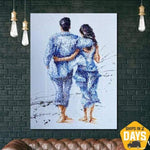 Arte de pared romántico abrazando pareja pintura pintura Original amor pareja arte pintura romántica | BEACH PROMENADE 40"x30"