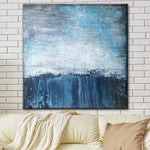 Pintura abstracta extra grande Lienzo azul Arte de pared blanco Arte del océano | AWARENESS OF REALITY