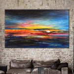 Pintura abstracta de la lona Arte colorido Pintura azul marino Pintura naranja Pintura al atardecer | COLORFUL SUNSET