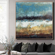 Pintura al óleo grande Lienzo original Pintura marrón Pintura abstracta azul | POURING RAIN
