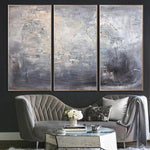 Lienzo de arte contemporáneo de pintura gris grande original abstracto | SILVER REFLECTION