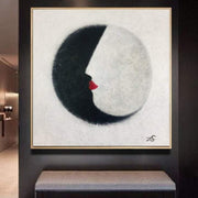 Pintura abstracta Blanco y negro Pintura facial abstracta Arte moderno Retrato abstracto Arte contemporáneo Arte abstracto de labios rojos | KISS OF THE NIGHT