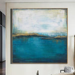 Pintura del océano Pintura de la puesta del sol Arte moderno Pintura de la hoja de oro Pintura abstracta azul | THE SILENCE OF NATURE