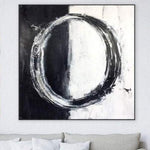 Pinturas en blanco y negro de círculo abstracto grande sobre lienzo, arte moderno, decoración de pared artística minimalista | INVERSE CIRCLE