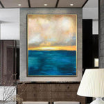 Grandes pinturas abstractas sobre lienzo Ocean Painting Blue Sunset Acrílico sobre lienzo | SUMMER SUNSET