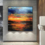 Pinturas abstractas de puesta de sol sobre lienzo Pintura colorida original Paisaje marino abstracto Pinturas modernas Arte de pared grande | HEAVENLY FIRE