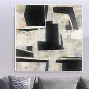 Arte de pared abstracto extra grande Arte de pared beige Pintura negra Pintura moderna sobre lienzo | UNLOADING