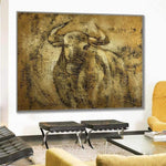 Pintura grande sobre lienzo Pintura de toro abstracto original Pintura de oro Arte de pared moderno Arte de pared enmarcado | GOLDEN OX