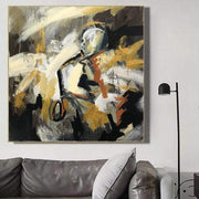 Enormes pinturas abstractas de color beige sobre lienzo, arte de pared marrón, obra de arte original, decoración de pared única | SAXOPHONIST