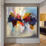 Enormes pinturas abstractas coloridas sobre lienzo Beige Obra de arte original Arte de pared moderno | TROPICAL WINGS
