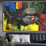 Lienzo de pintura de tiburón abstracto, pintura al óleo grande, lienzo Original, gran tiburón blanco, arte de pared, arte callejero, lienzo, decoración de oficina, arte contemporáneo | SHARKY