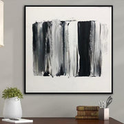 Gran pintura abstracta sobre lienzo pintura al óleo en blanco y negro minimalista moderno abstracto Bellas Artes decoración de pared contemporánea | BLACK AND WHITE STRIPES