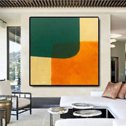 Pintura al óleo abstracta original extra grande sobre lienzo Acrílico Arte verde Textura naranja Bellas artes Arte de pared contemporáneo
