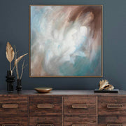 Pintura al óleo original abstracta sobre lienzo: pintura de empaste brillante en colores azul, blanco y marrón como decoración de pared de arte contemporáneo | SKY AFTER THE STORM