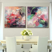 Large Set of 2 Paintings Abstract Colorful Wall Art Canvas Vibrant Art Splash Wall Art Diptych Painting Hand Painted Art | SPLASH OF FLOWERS - Trend Gallery Art | Original Abstract Paintings