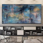 Lienzo de pintura al óleo abstracta, arte de pared azul real, ilustraciones de textura pesada, paleta de cuchillos, pintura contemporánea, arte de pared, pintura de lujo | SKY VELVET