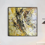 Pintura al óleo de color lienzo grande abstracto dorado, arte moderno, arte abstracto, pintura texturizada, pintura al óleo moderna decoración moderna para el hogar y la oficina | YELLOW CRAZINESS