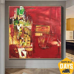 Gran Pintura Abstracta Sobre Lienzo Pintura Roja Pintura Contemporánea | LOVE PATH 32"x32"