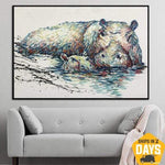 Extra grande abstracto hipopótamo pintura animales bellas artes Impasto pinturas sobre lienzo pintura al óleo decoración de arte moderno | FIRST STEPS 20"x27"