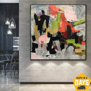 Arte de pared Xl, pinturas abstractas coloridas sobre lienzo, textura, arte acrílico, obra de arte minimalista Original, decoración de pared | THE PARTY 46"x46"