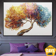 Grandes pinturas abstractas de árboles coloridos sobre lienzo moderno arte fino textura única pintura Impasto Arte de la pared Decoración | YEAR-ROUND 28"x39"