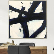 Grandes pinturas abstractas originales en blanco y negro sobre lienzo estilo Franz Kline decoración de pared moderna | BLUE DARK