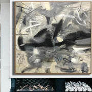 Pinturas grises abstractas extragrandes sobre lienzo Arte de la pared de acrílico Arte de la pared Decoración de la pared del cuarto de niños | MEMOIR DIARY