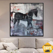 Pintura de caballo negro pintura abstracta arte de pared de animales extra grande | COURSER 40"x40"