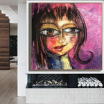 Pintura abstracta de la cara Pintura al óleo original grande Pintura moderna Pintura púrpura Pintura abstracta de la pared de la bella arte | PLAYFUL SMILE
