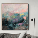 Pintura grande sobre lienzo, lienzo de gran tamaño, arte de pared, pintura al óleo verde rosa, obra de arte de pared abstracta, pintura de arte contemporáneo | MERMAID'S HOME