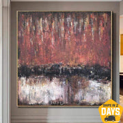 Pared grande lienzo arte mano arte pintura al óleo abstracto rojo pared arte aceite | FIRE 60"x60"