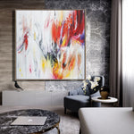 Pintura abstracta acrílica grande, arte de pared colorido, arte abstracto rojo, pintura blanca | DANCE