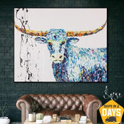 Pinturas originales de búfalo sobre lienzo Pintura grande de cuerno largo Pintura de pared de búfalo | TEXAS LONGHORN 22"x28"