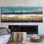Gran pintura al óleo sobre lienzo Pintura marrón Pintura azul Pintura del océano | POURING RAIN