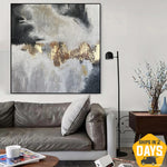 Pintura al óleo abstracta, arte de pared en blanco y negro, ilustraciones acrílicas de pan de oro para dormitorio | FETTERS OF THE SOUL 40"x40"