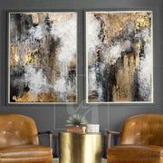 Juego original de 2 pinturas sobre lienzo Pintura de pan de oro moderna Obra de arte abstracta | ENERGY FLOWS