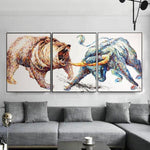 Juego de pintura de bolsa de 3 tríptico de pintura abstracta ilustraciones de oso grizzly | BULL VS BEAR